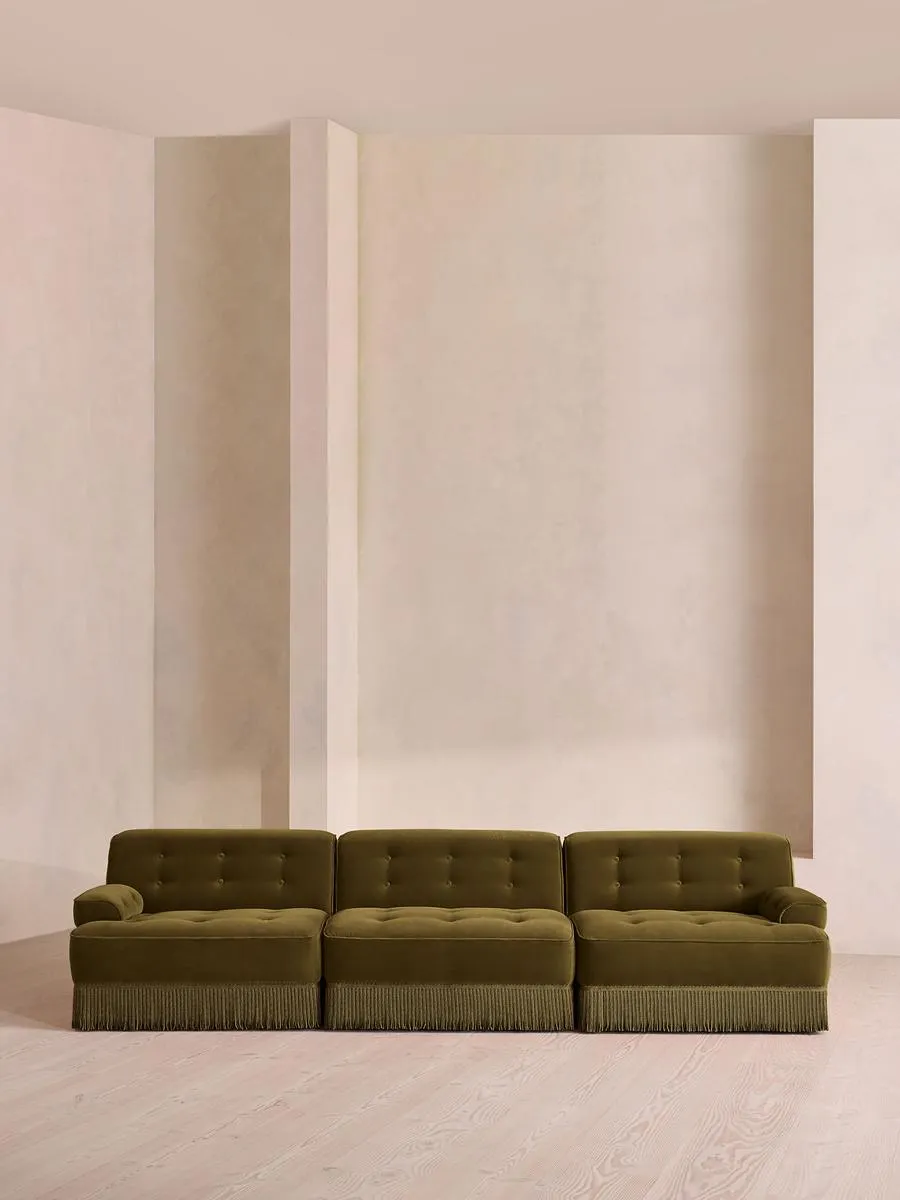 Elowen Modular Sofa, Four Seater, Velvet, Olive