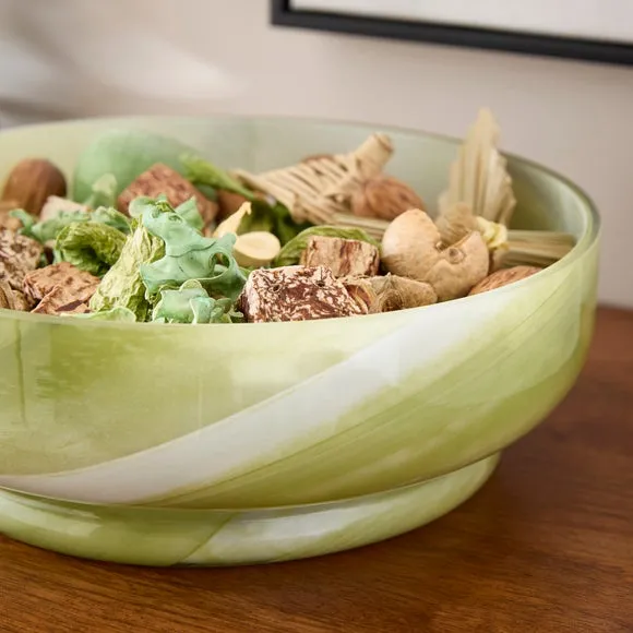 Green Marbled Glass Footed Bowl 2