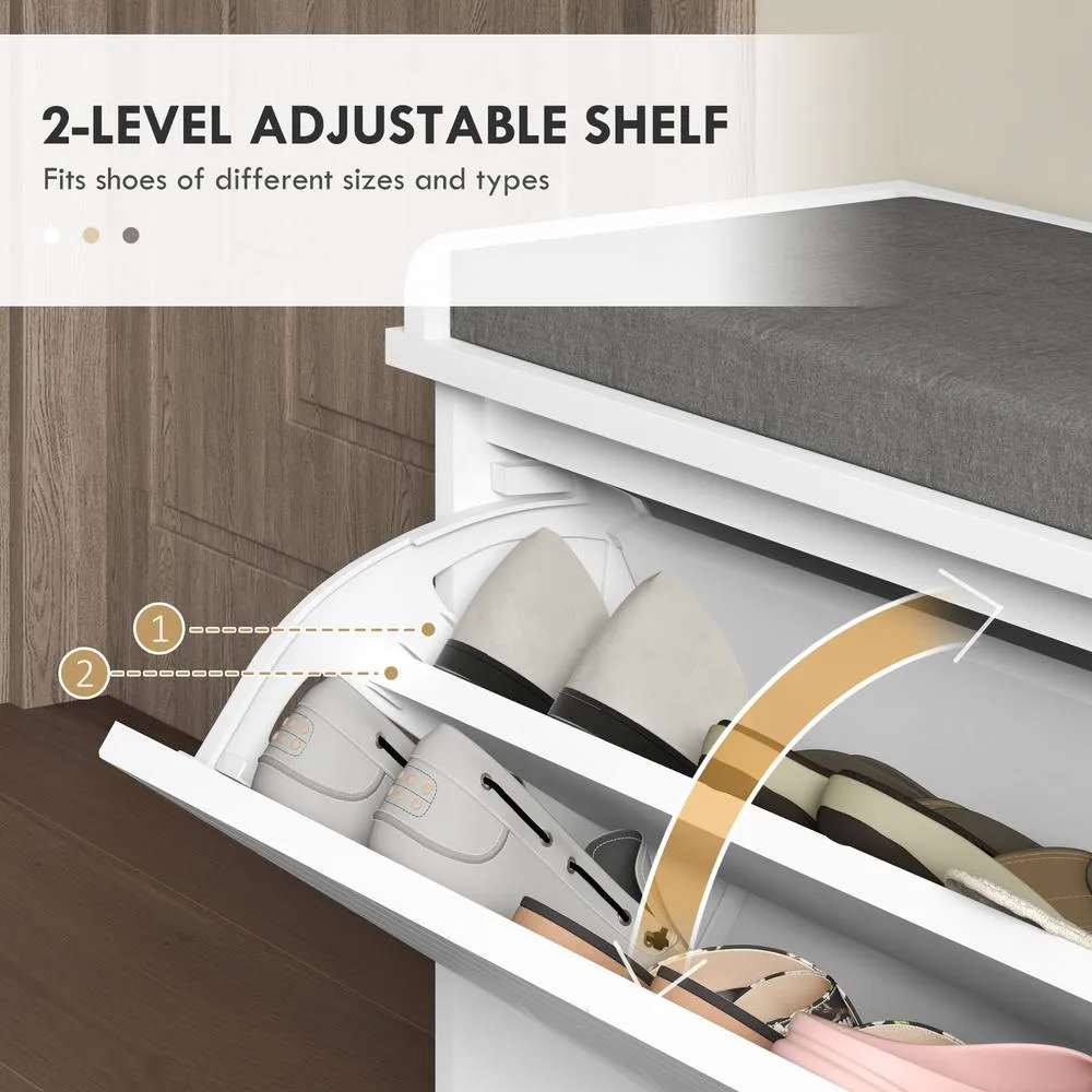 HOMCOM Upholstered Shoe Bench with Flip Drawer Cushion for 10 Pairs of Shoes in White 5