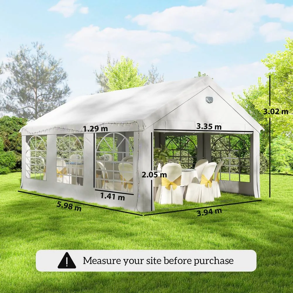 OUTSUNNY 6 x 4 m Party Tent, Heavy Duty Gazebo Canopy with Windows, White 3