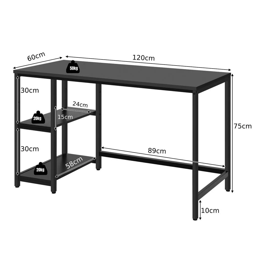 Costway 120x60cm Computer Desk Industrial Writing Table w/Storage Shelves in Black 2
