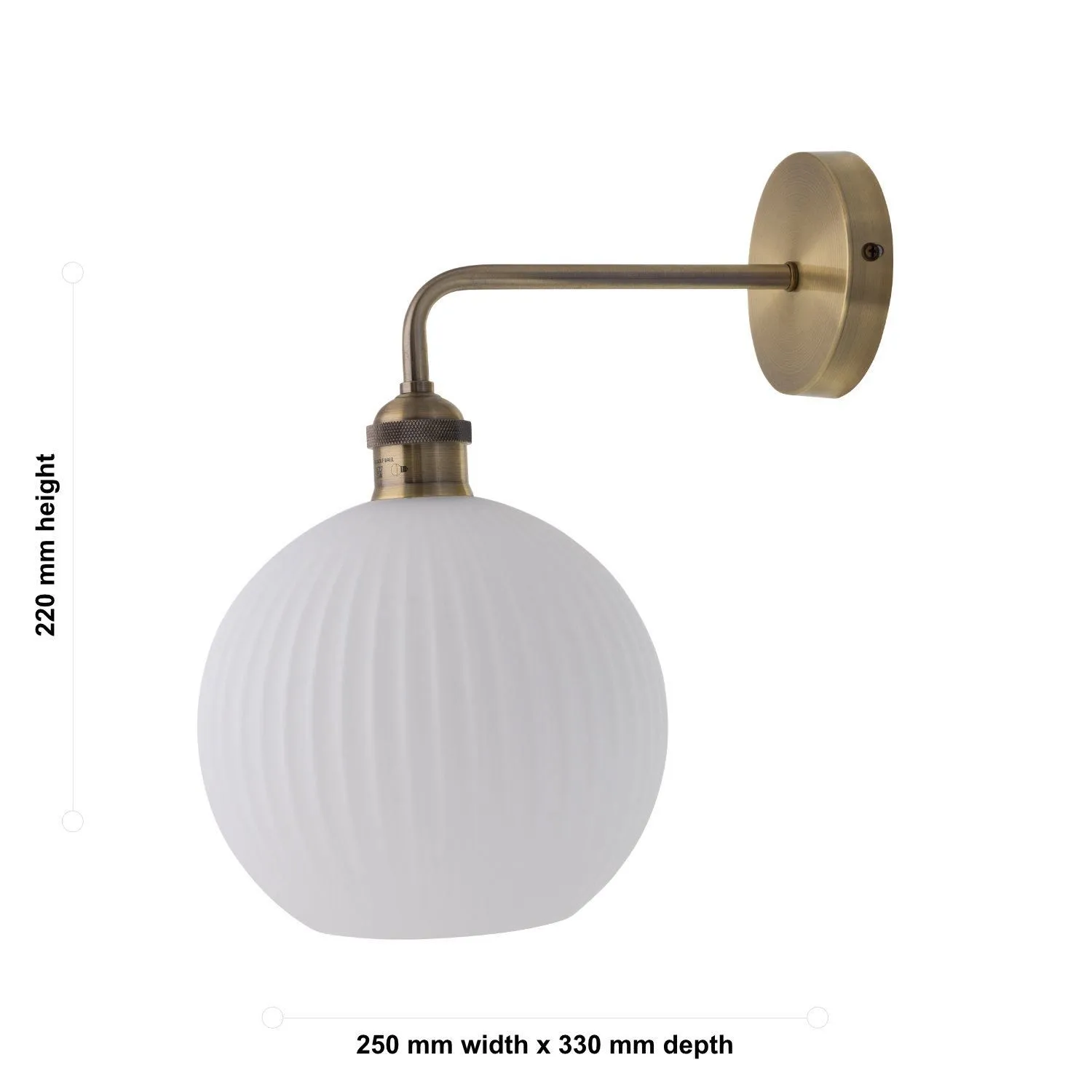 First Choice Lighting Isaac - Antique Brass Wall Light with White Ribbed Glass Shade in Gold 5