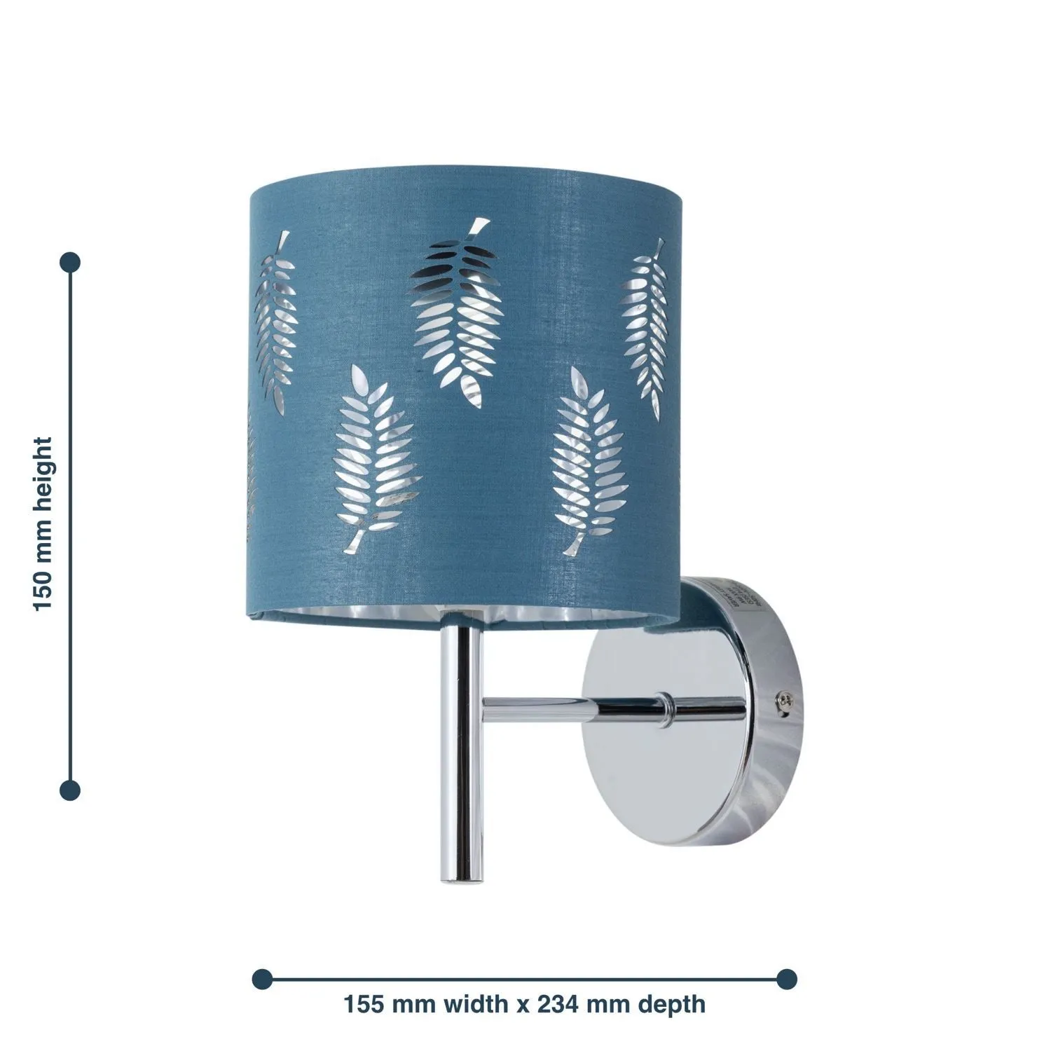 First Choice Lighting Brea - Chrome Wall Light with Teal Fern Shade in Silver 5