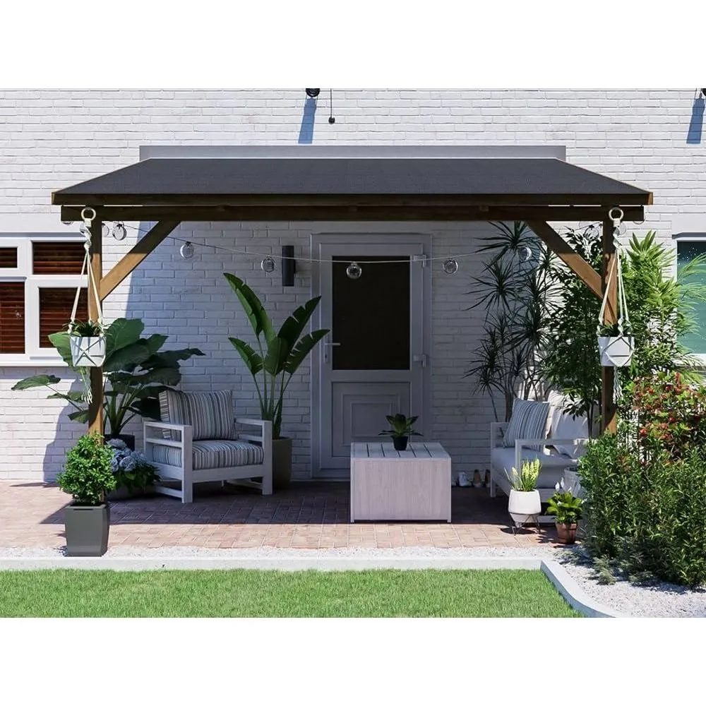 Dunster House Lean To Wooden Gazebo Wall Mounted 3m x 3m with Super Felt - Utopia in Brown 3