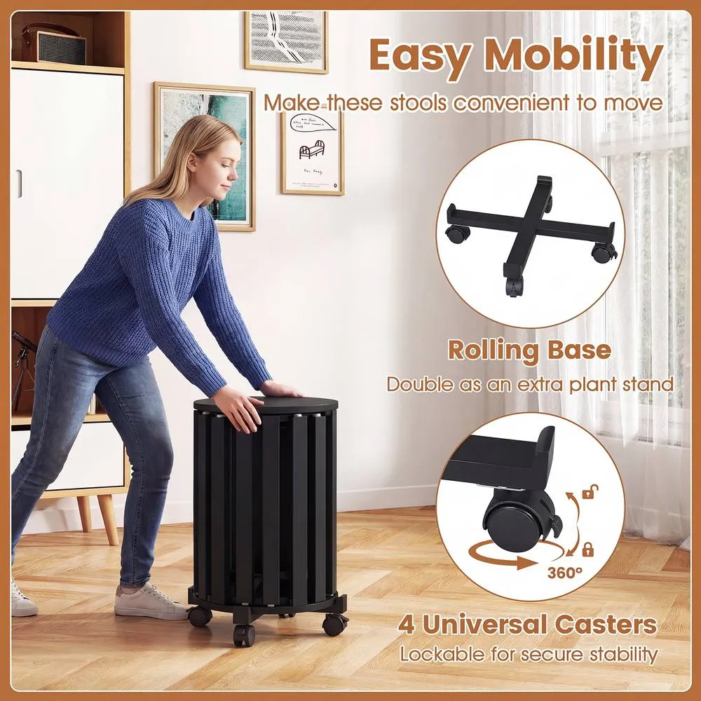 Costway 4PCS Stackable Stools w/ Rolling Base Wooden Nesting Dining Chair in Black 4