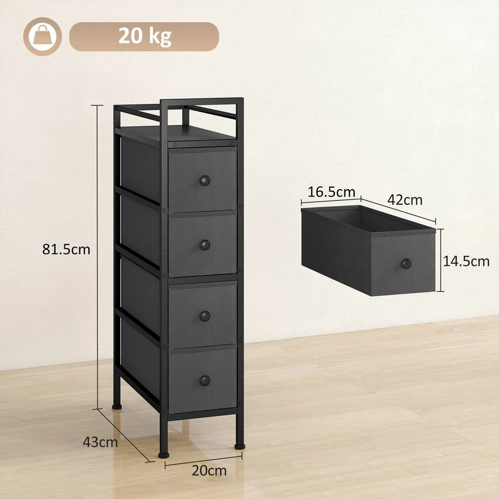 HOMCOM Narrow 4 Drawer Dresser with Steel Frame, Chest of Drawers, Black 3