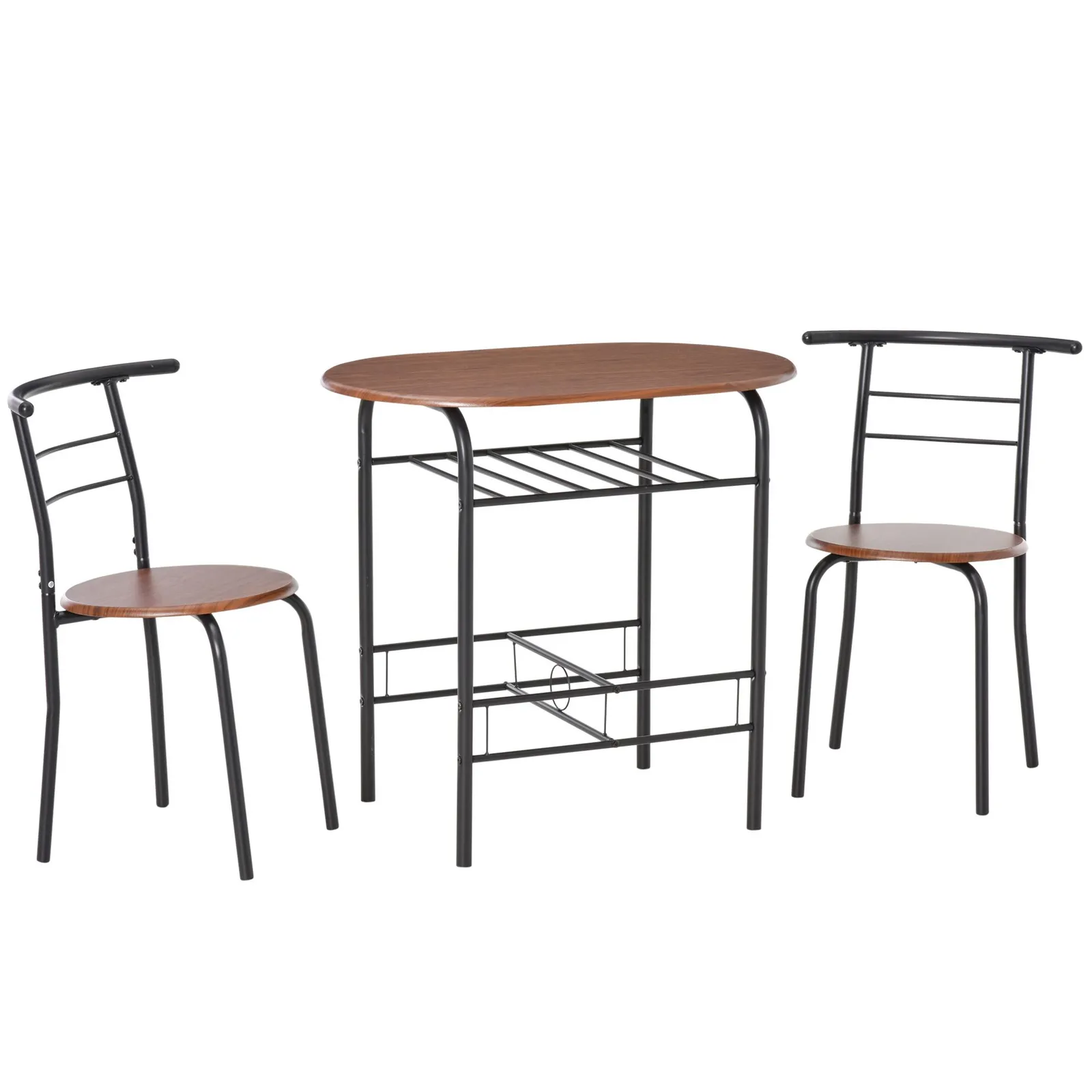 HOMCOM 3 Piece Bar Table Set 2 Stools Industrial Style Dining Room Storage in Light Brown 2