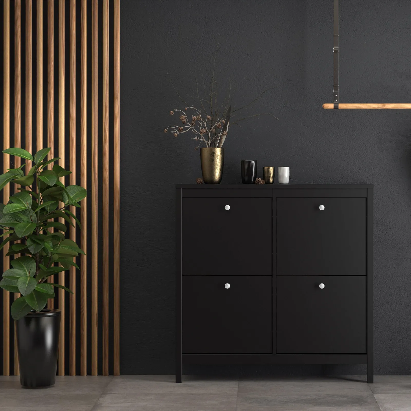 Furniture To Go Madrid Shoe Cabinet 4 Flip Down Doors in Black 5