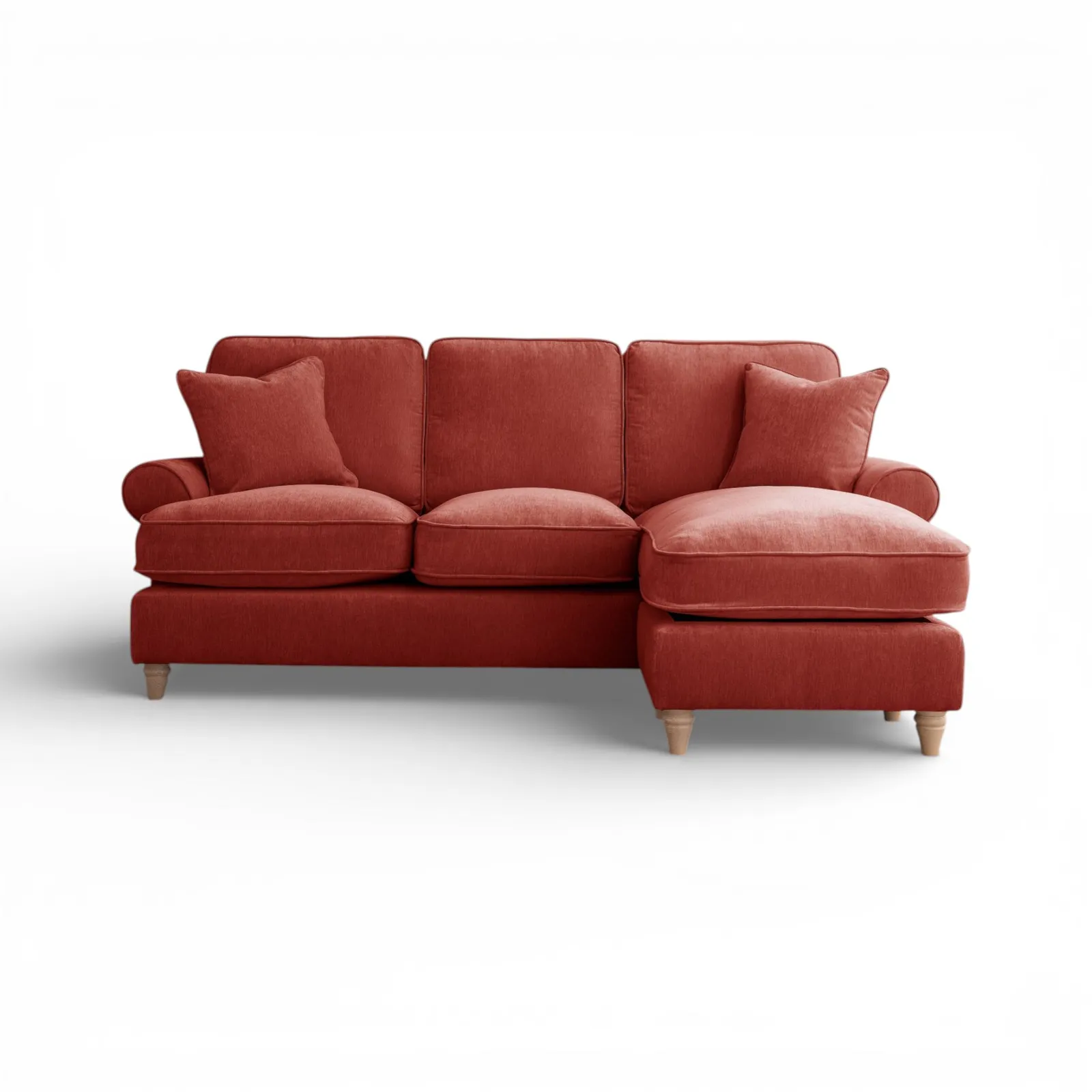 The Great Sofa Company Ezra Right Hand Velvet Chaise Sofa - Scroll Arm in Terracotta 2