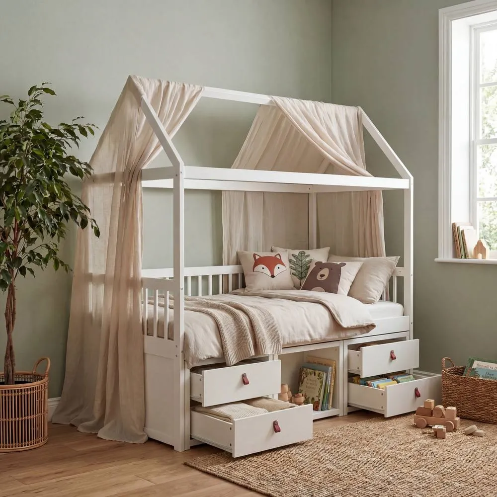 Nöa and Nani Lottie Bo Peep House Day Bed with Storage Drawers in White 2