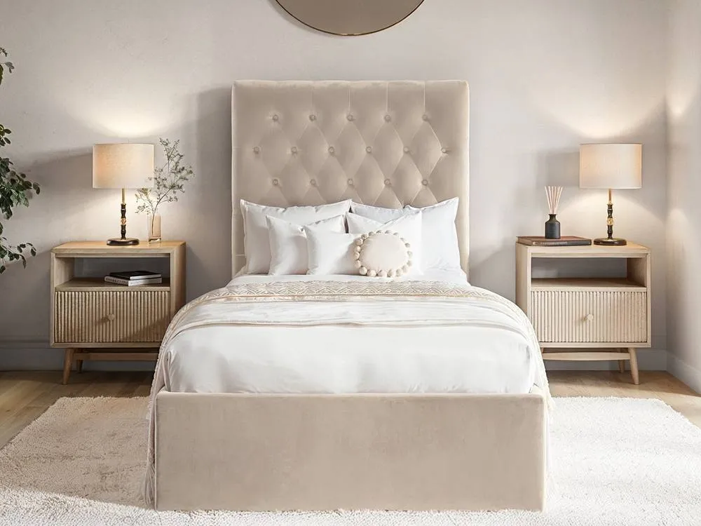 Flair Milan Velvet Single Ottoman Bed in Beige 3