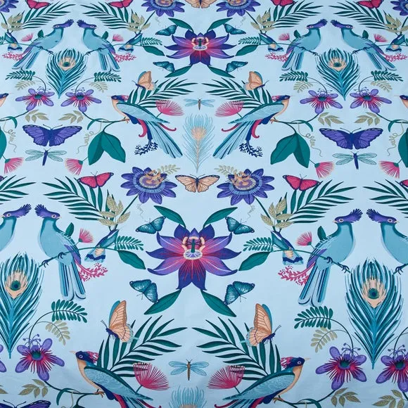 Catherine Lansfield Mya Tropical Floral Duck Egg Blue Duvet Cover and Pillowcase Set 4