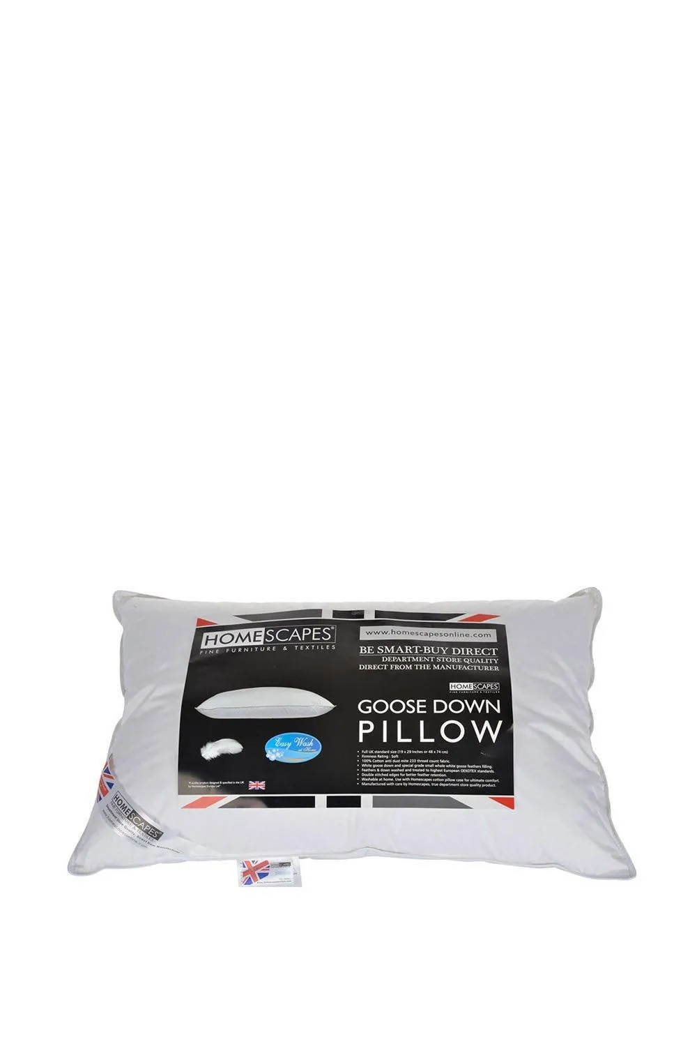 Homescapes Luxury Goose Down Pillow Soft, Breathable & Hypoallergenic in White 3