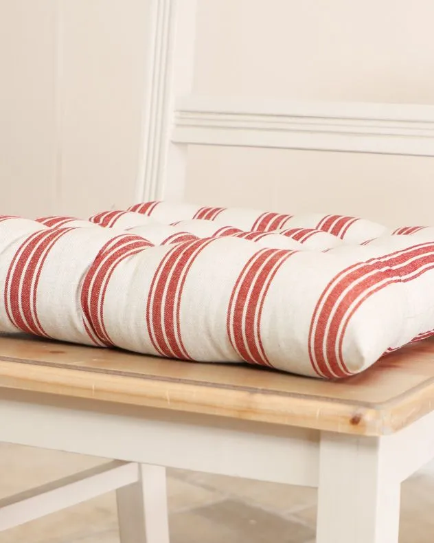 Dibor Set of 2 Traditional Red Striped Indoor Dining Chair Seat Pads L40cm x W40cm 3