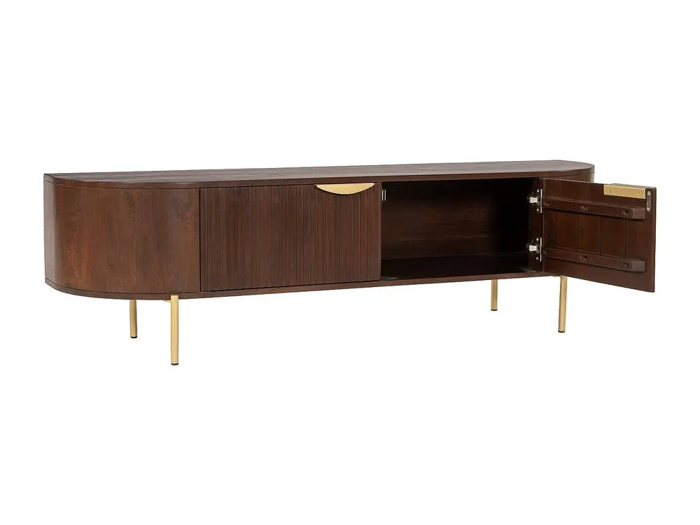 Vente-unique Mango Wood & Metal TV Unit With 2 Doors - Natural & Gold - NEVILI in Brown 6