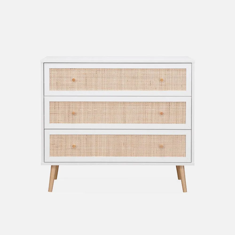 sweeek 3-drawer Chest With Wood & Cane Effect in White 2