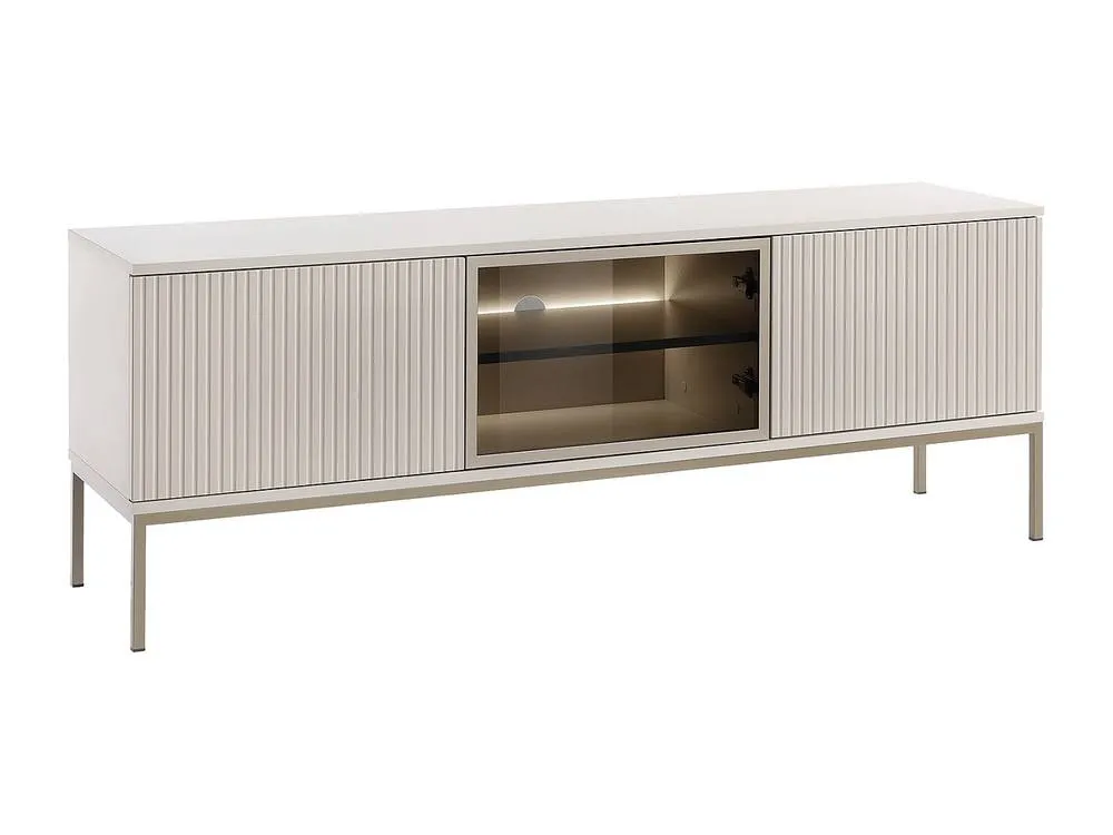 Vente-unique 3 - Door TV Unit With Leds In MDF & Smoked Glass - Beige & Black 3