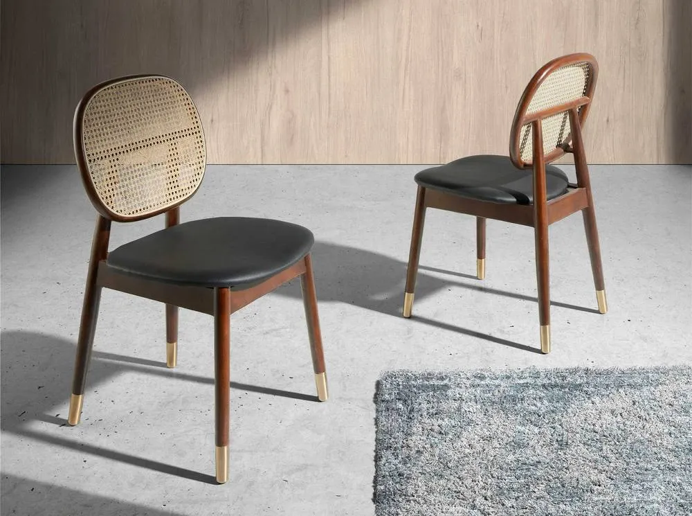 Angel Cerda Model Rattan Dining Chair Black Leatherette, Walnut 3