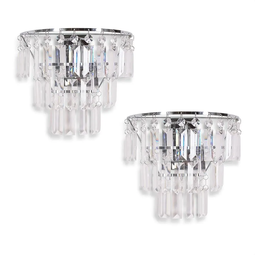 ValueLights Kelsks Pair Chrome with Drops Chandelier Flush Wall Lights & Bulbs in Silver 5