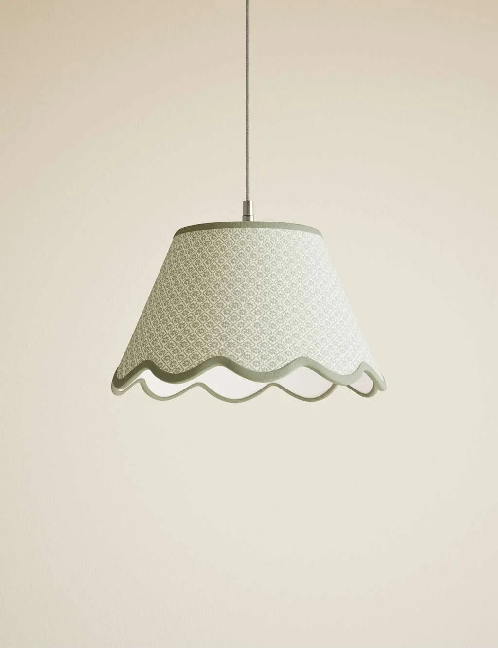 M&S Printed Scallop Trim Large Lamp Shade Green