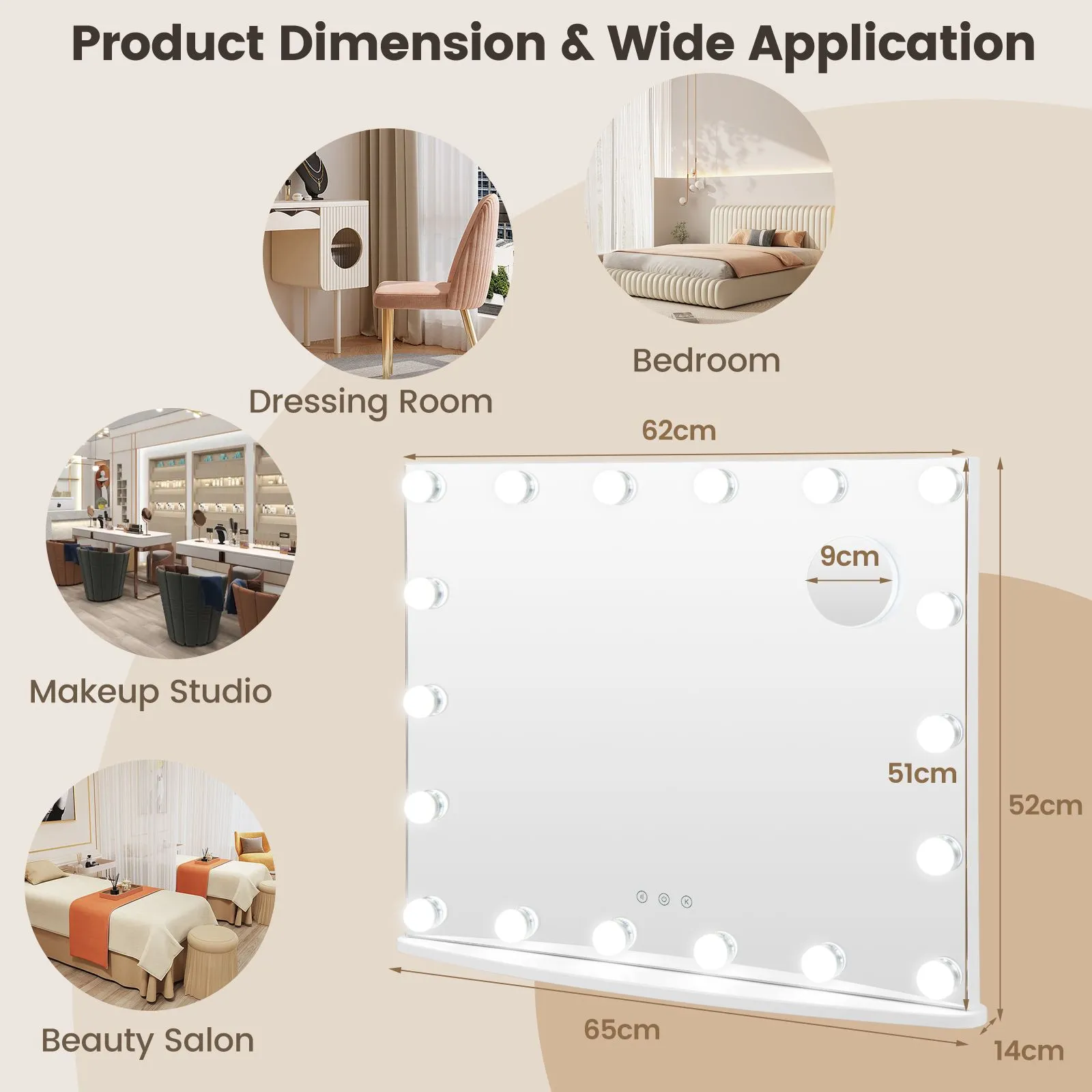 Costway Vanity Mirror with Lights Hollywood Lighted Mirror w/ 3 Color Lighting Modes in White 3