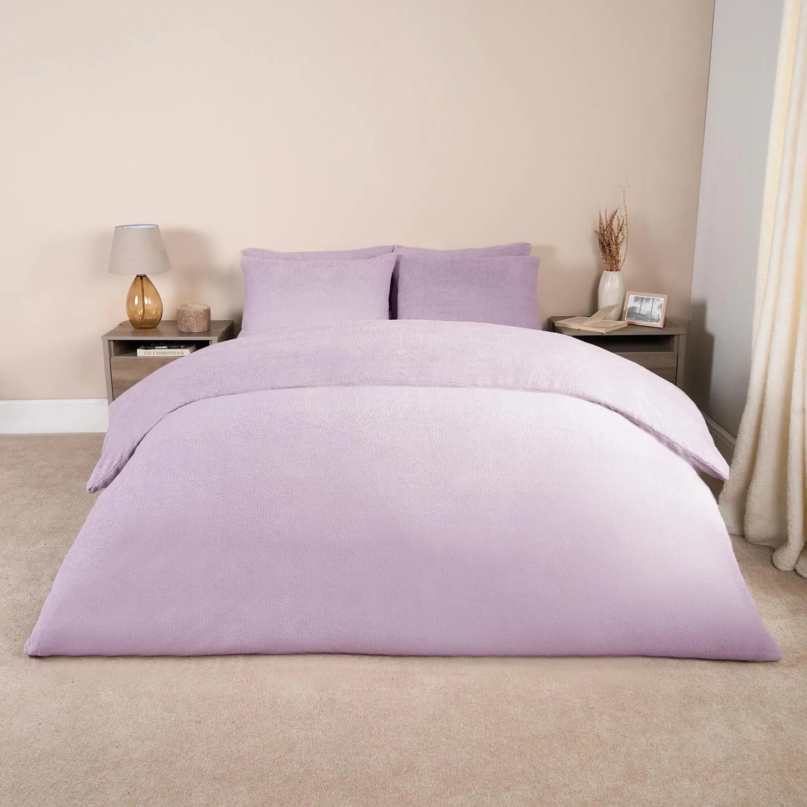 OHS Thermal Soft Teddy Fleece Duvet Cover Bedding Set in Lilac
