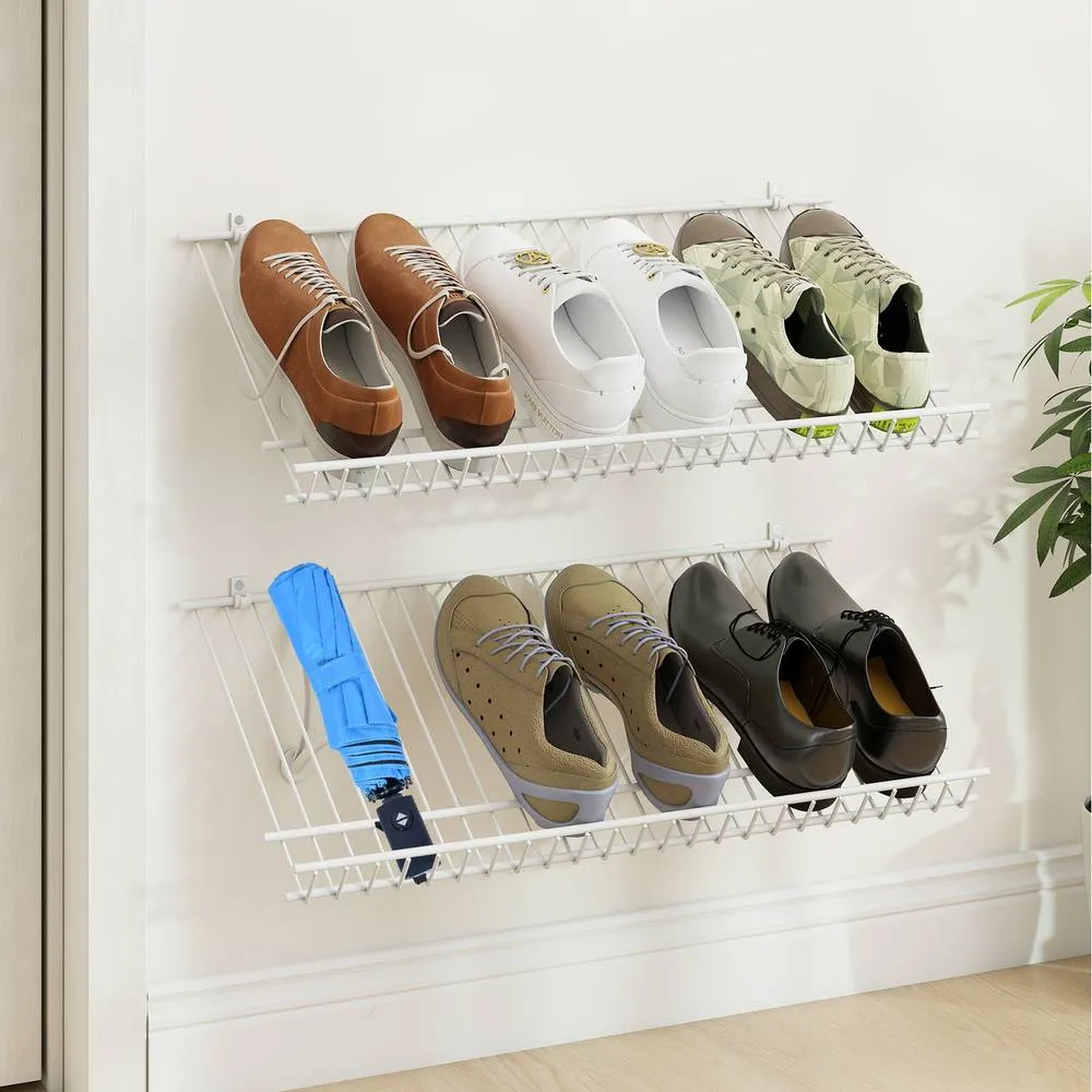 Costway Closet Shelves Wall Mounted Set of 2 Metal Wire Shoe Racks-White in White 2