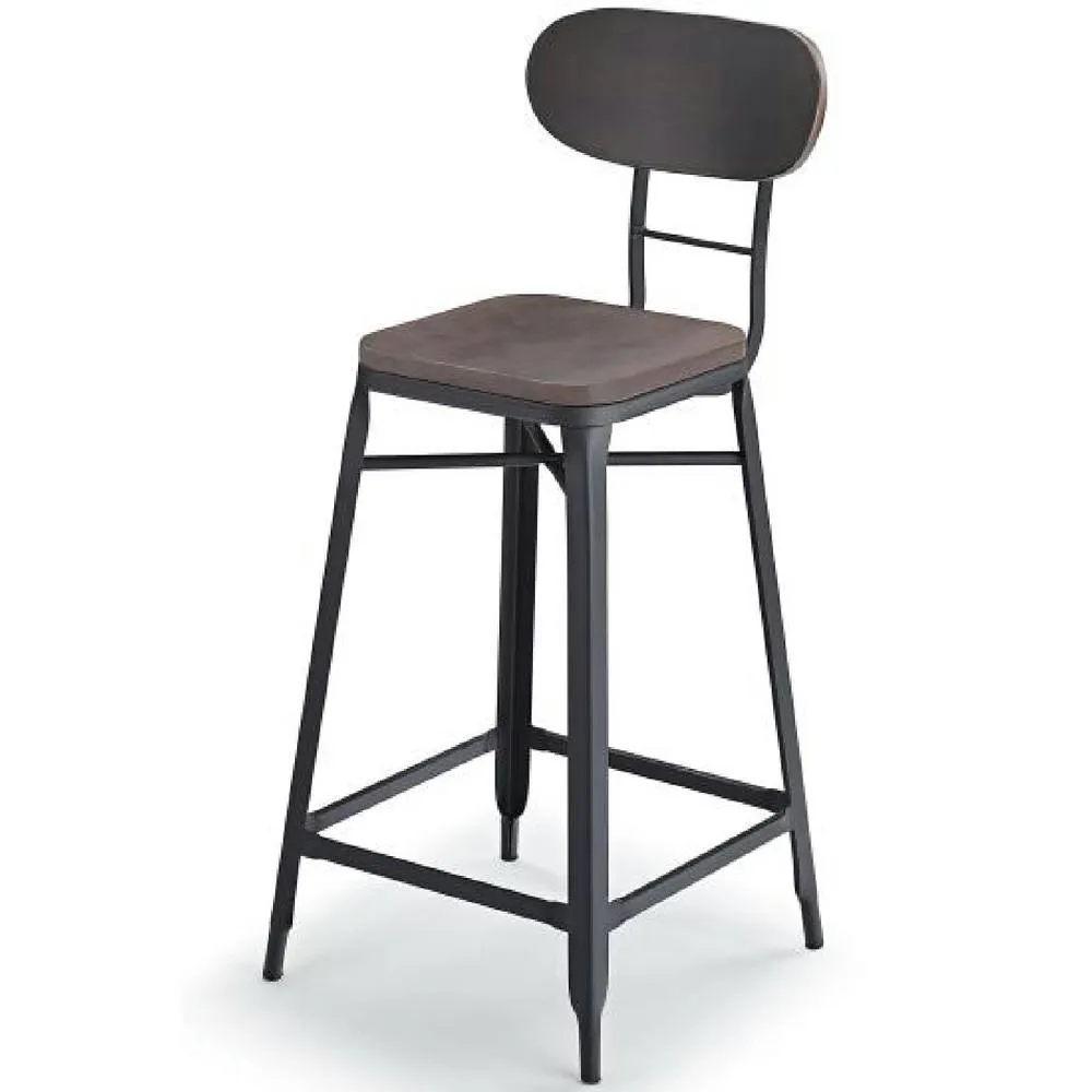 netfurniture Fapone Farmhouse Kitchen Bar Stool - Black Frame & Cherry Seat 6