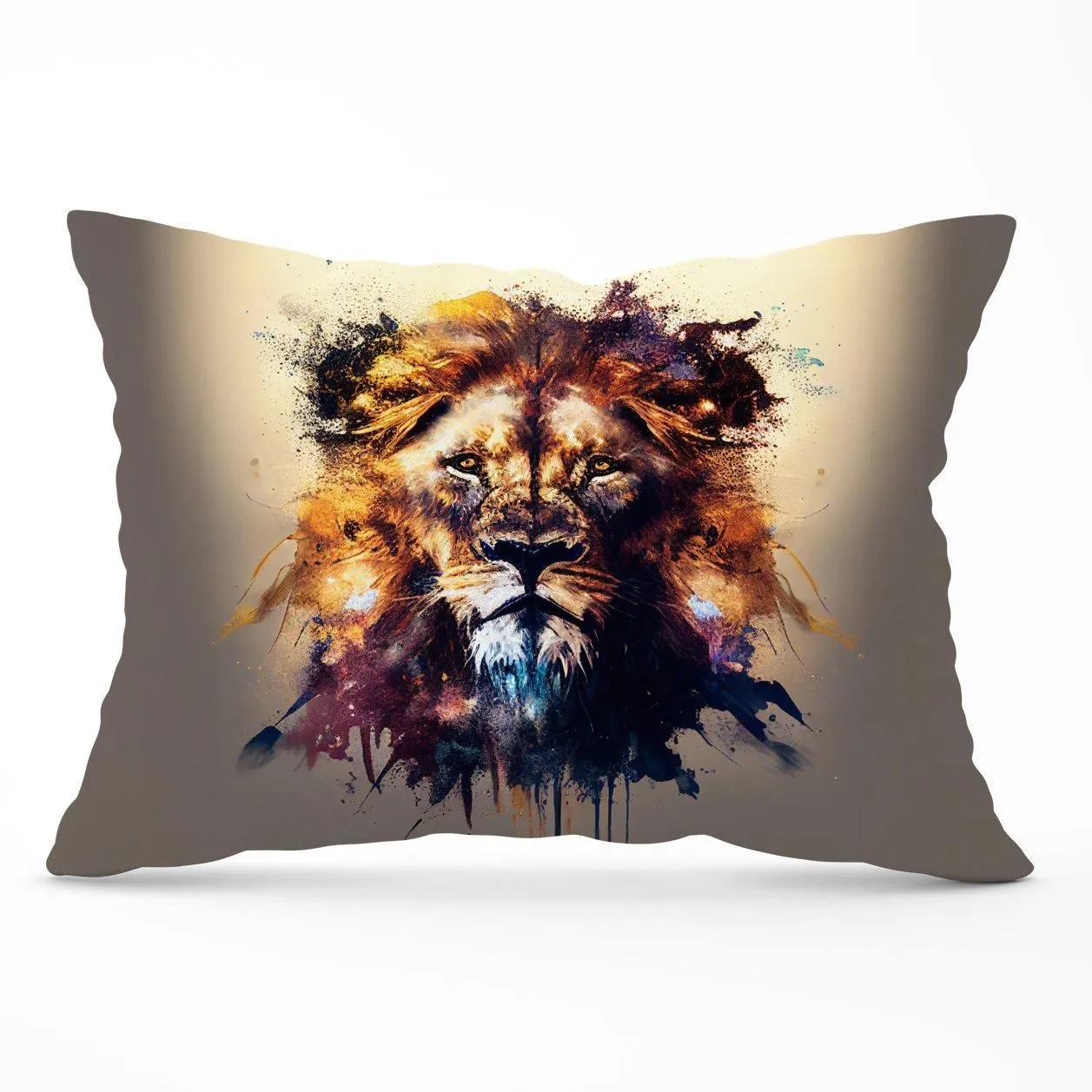 Warren Reed - Designer Majestic Lion Face Splashart Cushions in Brown