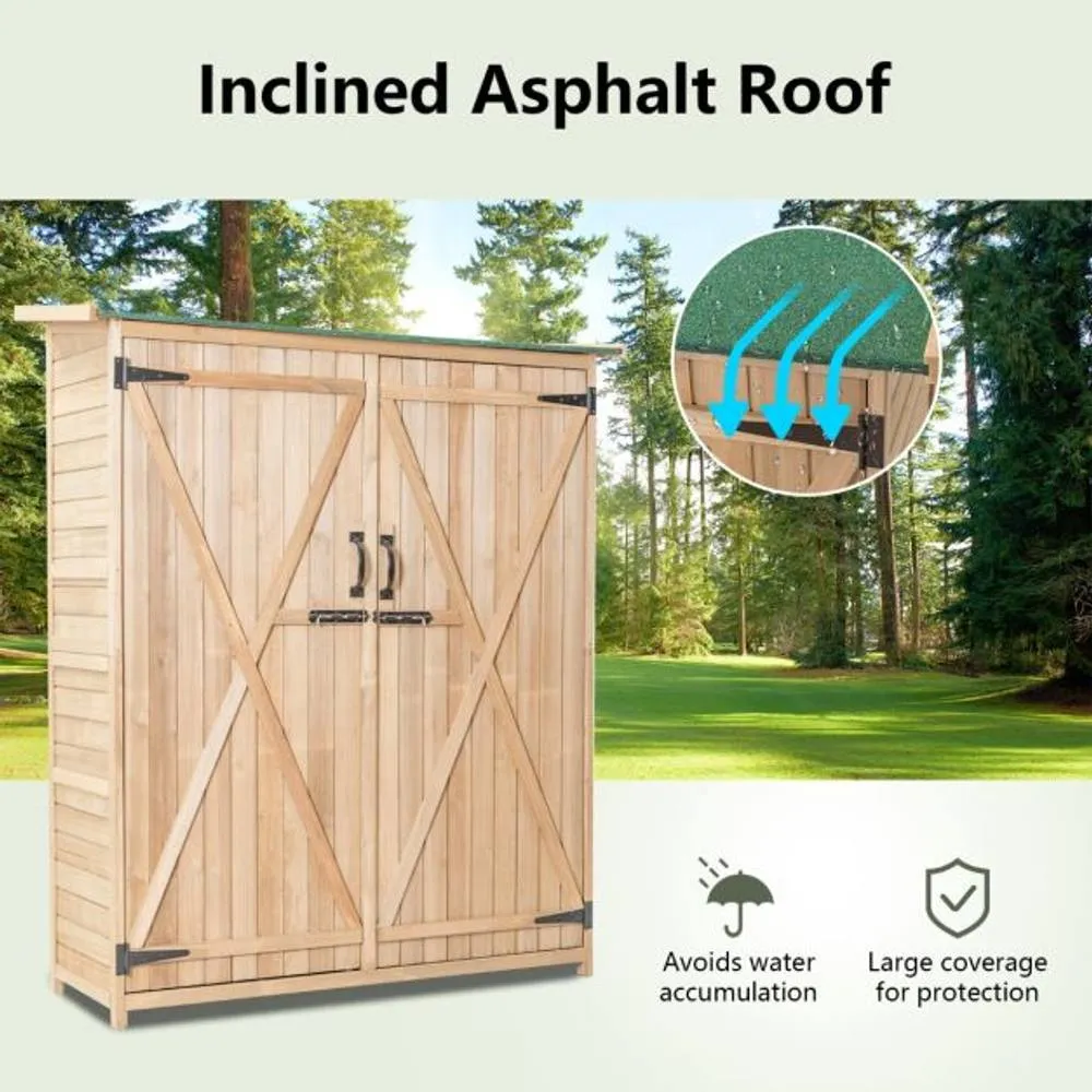 Costway Garden Storage Shed Outdoor Wooden Tool Storage Cabinet W/ Lockable Doors in Natural 6