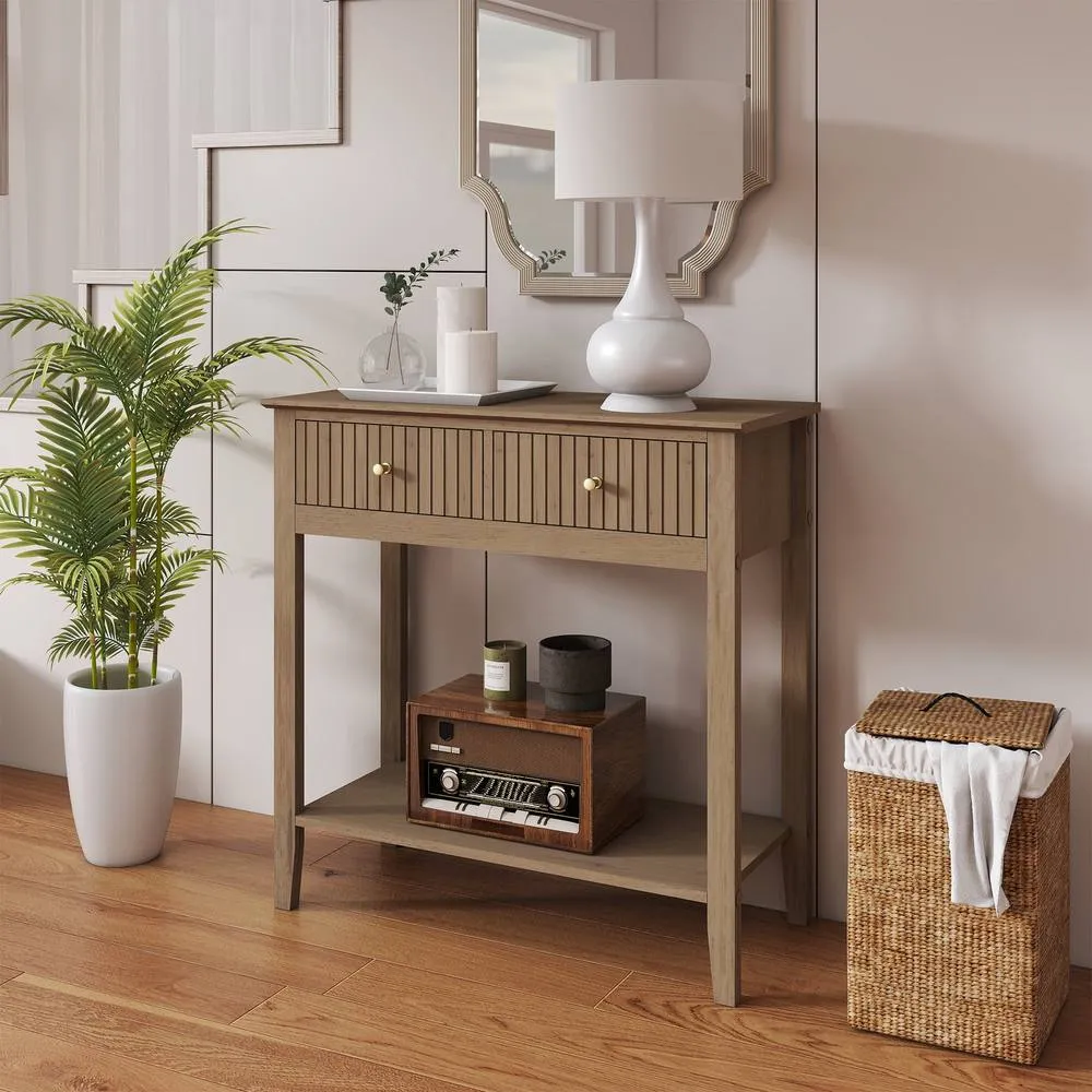 Melody Maison 2 Drawer Console / Dressing Table - Hales Pale Wood Range in Brown