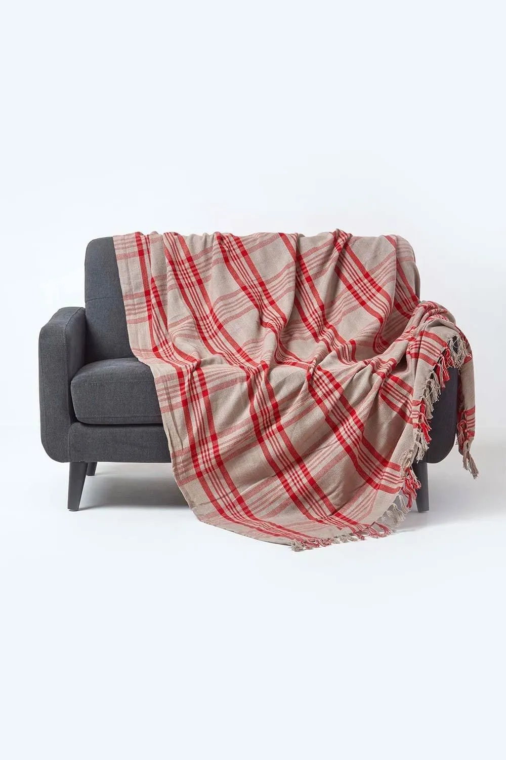 Homescapes Tartan Check Sofa & Bed Throw in Red