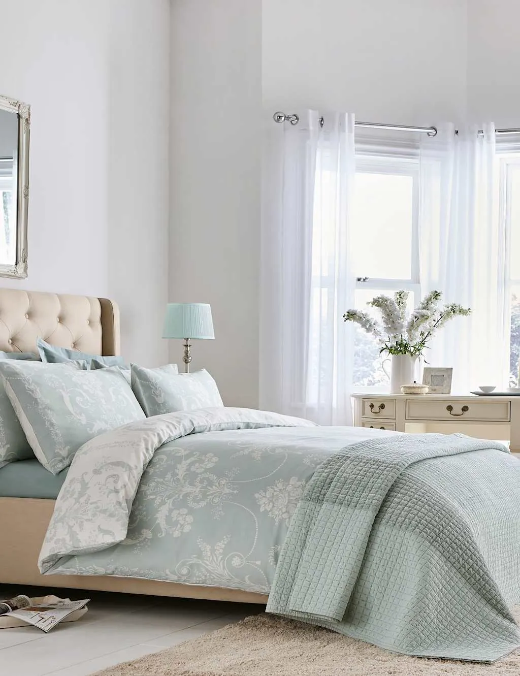 Laura Ashley Pure Cotton Sateen Josette Bedding Set Duck Egg