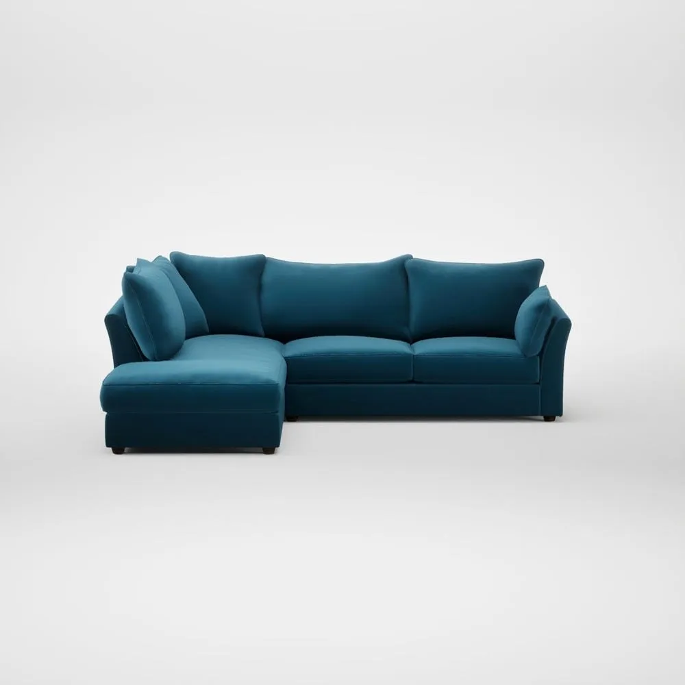 Heal's Tailor Left Hand Facing Corner Sofa Smart Velvet Ocean Blue Walnut Stained Feet 2