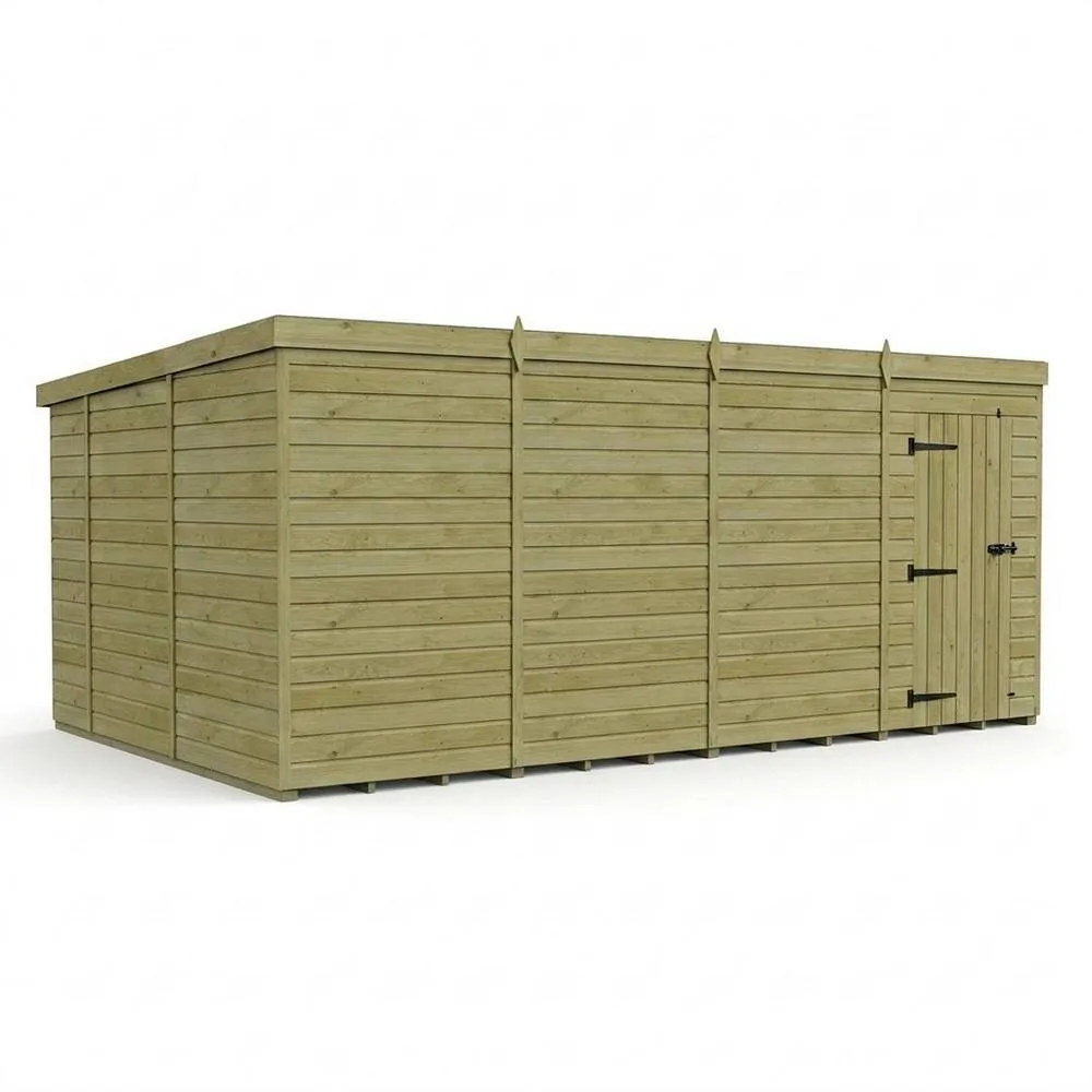 Buttercup Farm 16ft x 10ft Pent Garden Shed Single Door No Windows - Timber in Brown