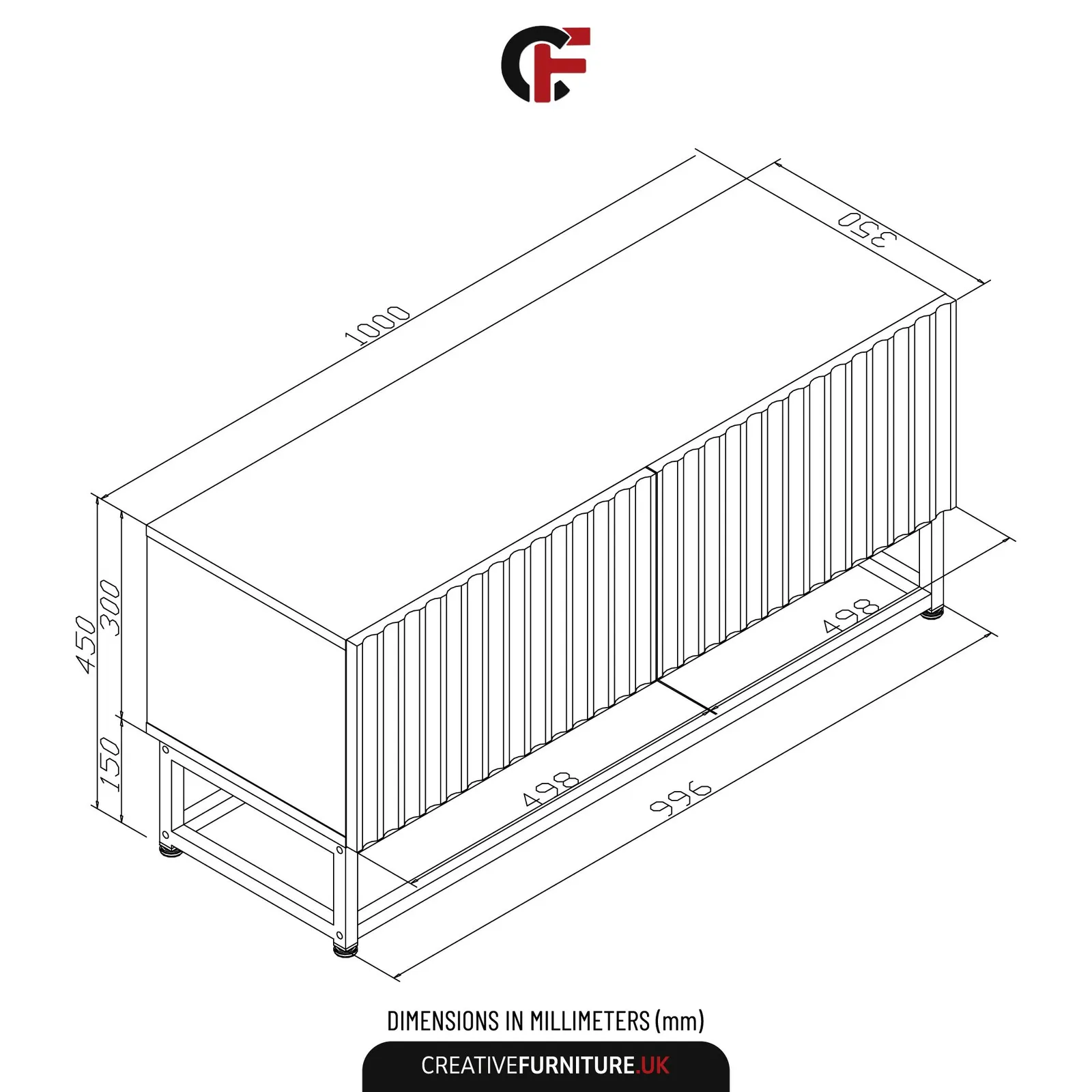 Creative Furniture Ripple TV Unit 100cm - Modern Fluted Design with Push to Open Doors in Dark Grey 5