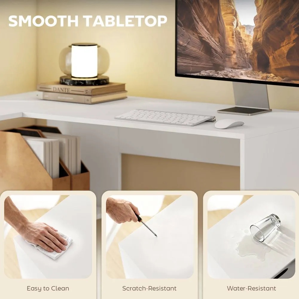 HOMCOM L Shaped Computer Desk, 110 x 100cm Reversible Corner Desk, White 6