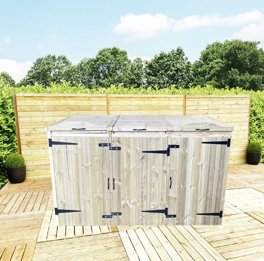Marlborough Deluxe Pressure Treated Wheelie Bin (3x 140L) in Natural 2