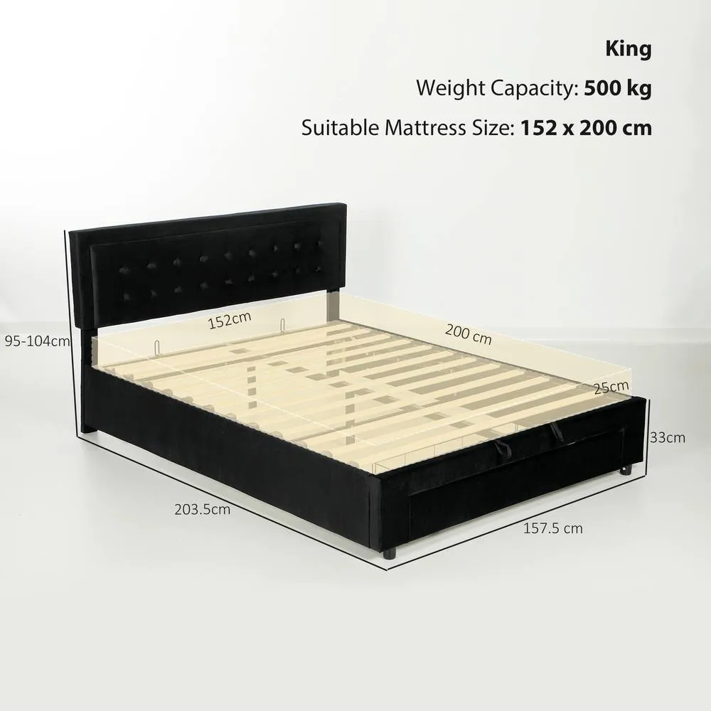 HOMCOM 5ft Double Bed Frame with Storage & Adjustable Headboard, Black 3