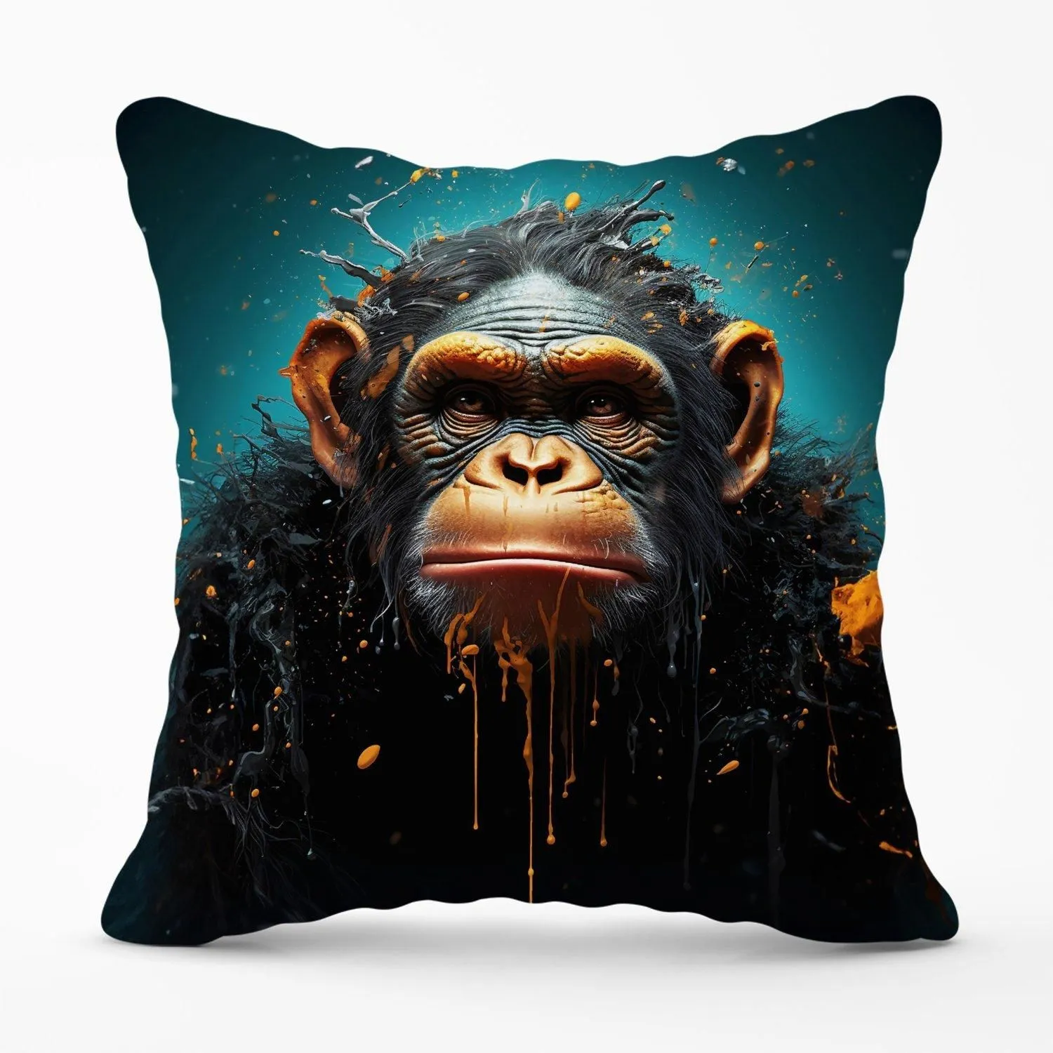 Warren Reed - Designer Monkey Face Splashart Blue Outdoor Cushion