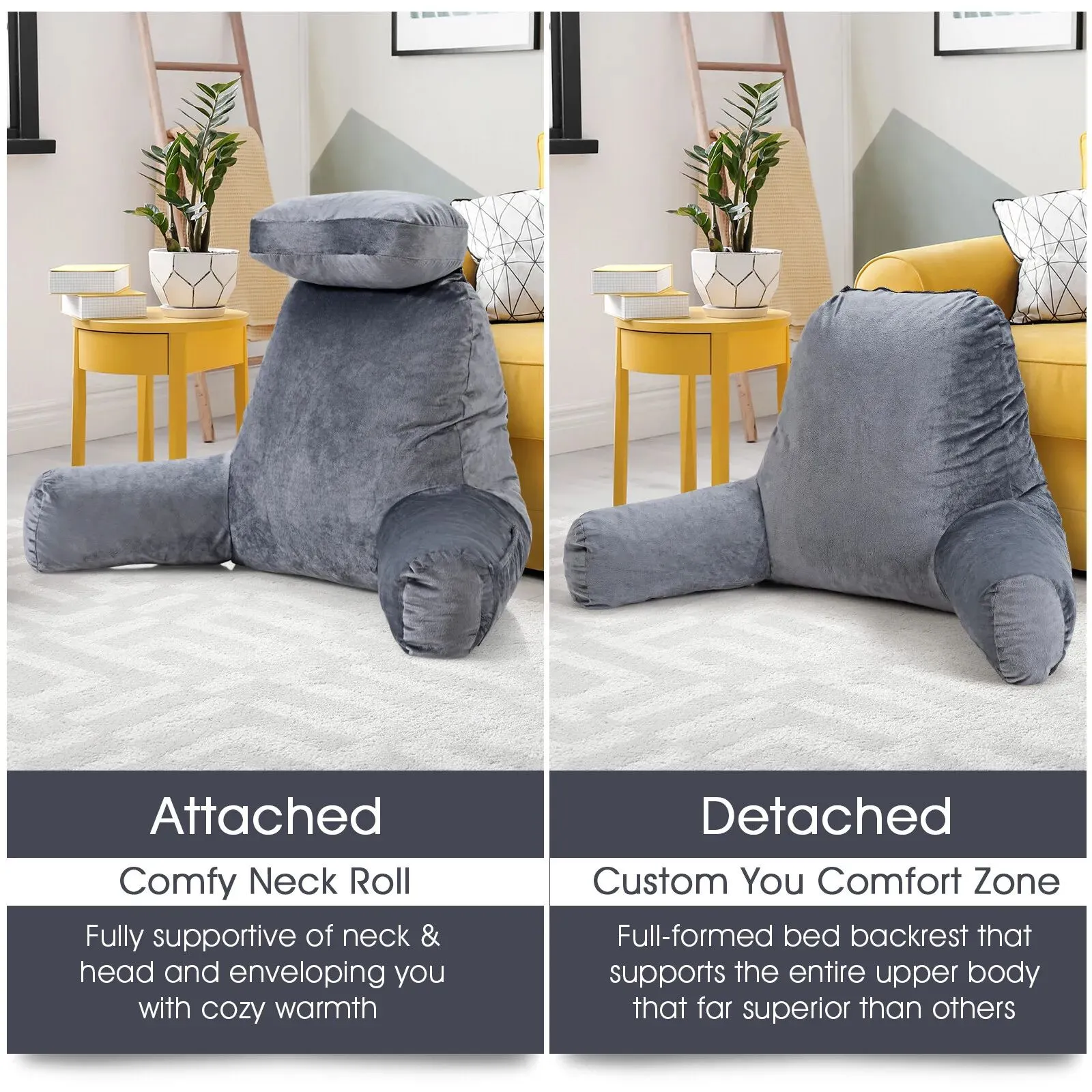 Costway Big Bed Rest Pillow Soft Back Support with Support Arms Relaxing Gaming Reading in Grey 4
