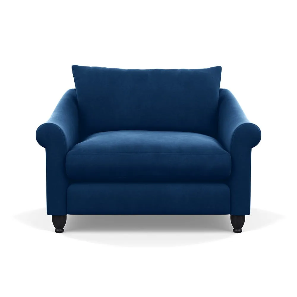 Heal's Devon Loveseat Velvet Petrol Black Stain Beech Feet 1