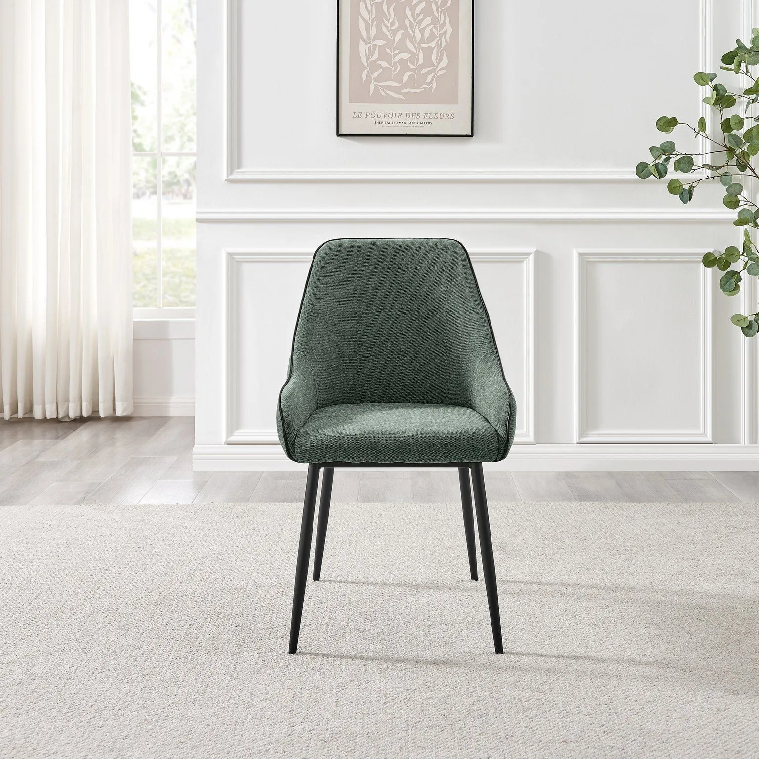 FurnitureboxUK Beaumont 2x Fabric Black Leg Dining Chair in Green 4