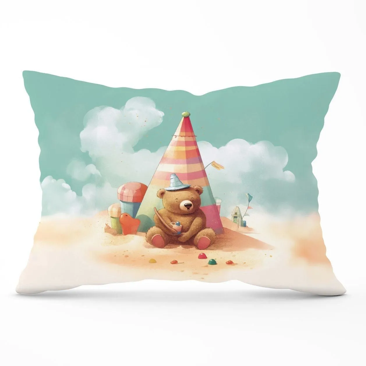 Warren Reed - Designer A Bear On A Beach Holiday Cushions in Yellow