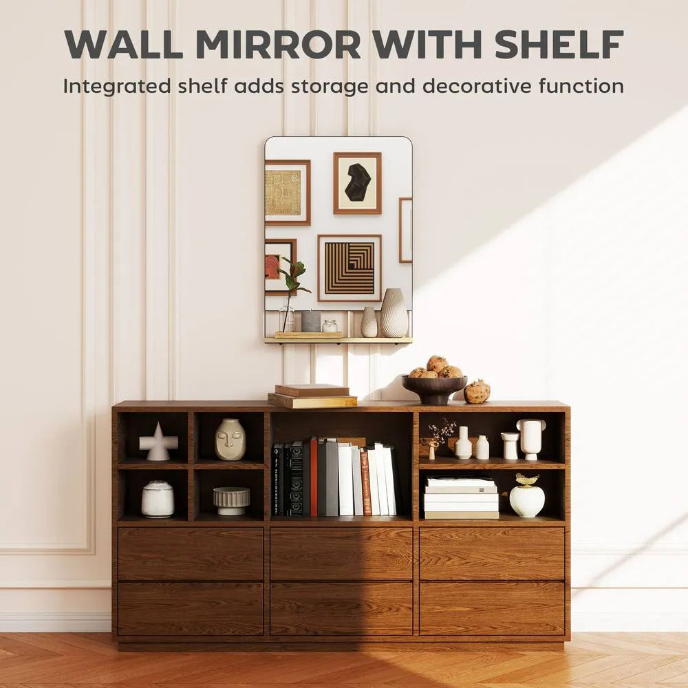 HOMCOM Decorative Mirror with Wood Shelf, Industrial Wall Mirror, Black 4