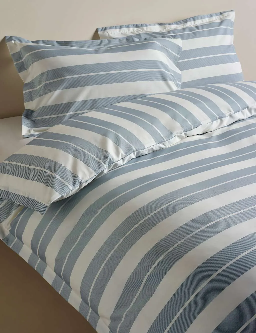 M&S Egyptian Cotton Wide Stripe Printed Bedding Set Slate Blue