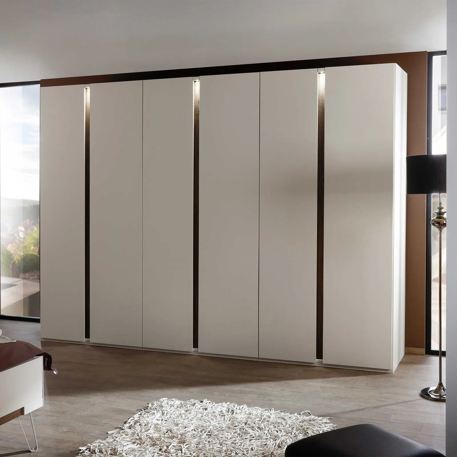 Arvada 6 Door Hinged Wardrobe With Lighting, Neutral Wood | Barker & Stonehouse 2