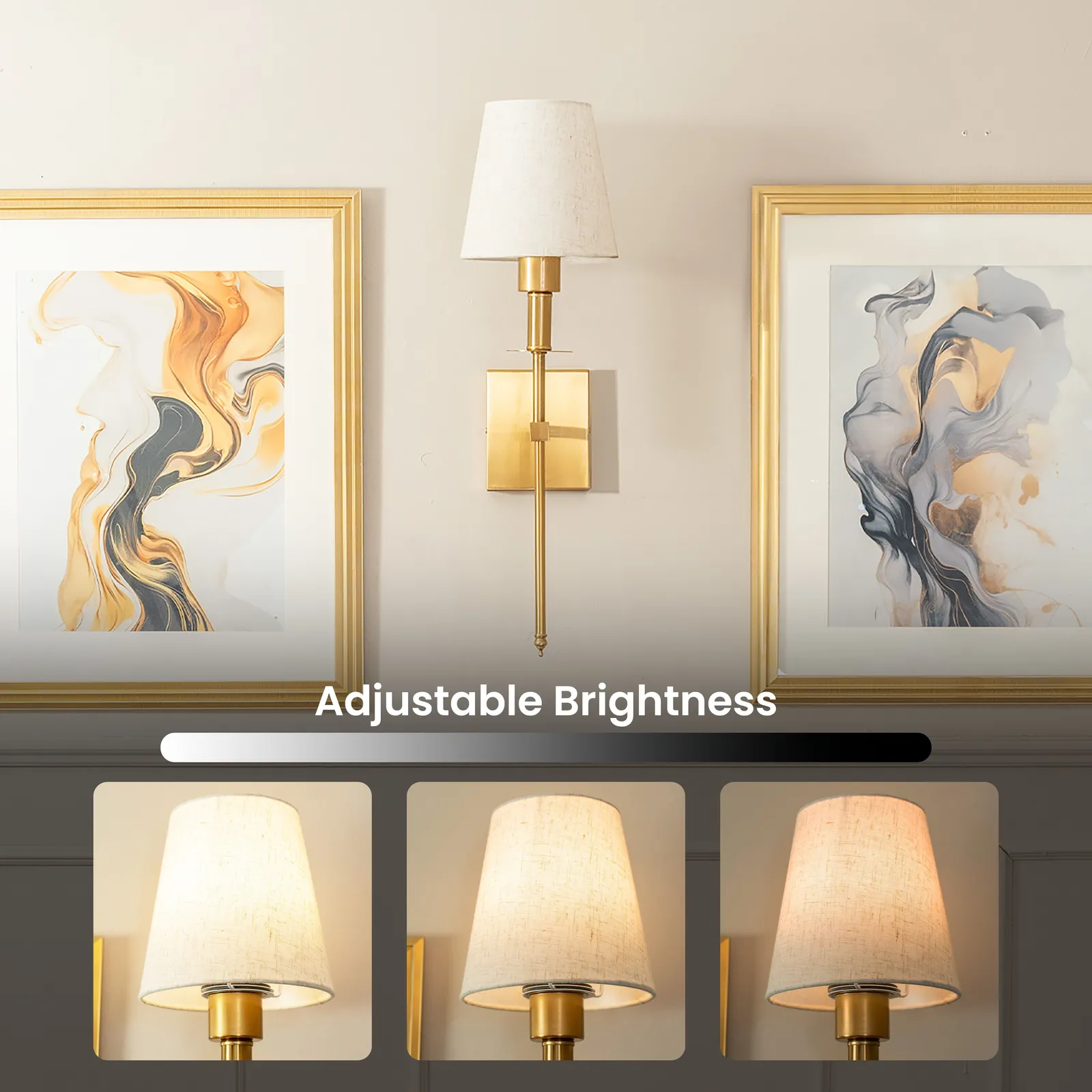 ValueLights Kincaid Set of 2 Rechargeable Easy Fit Dimmable Remote Control Wall Light with Shade in Metallic Gold 4