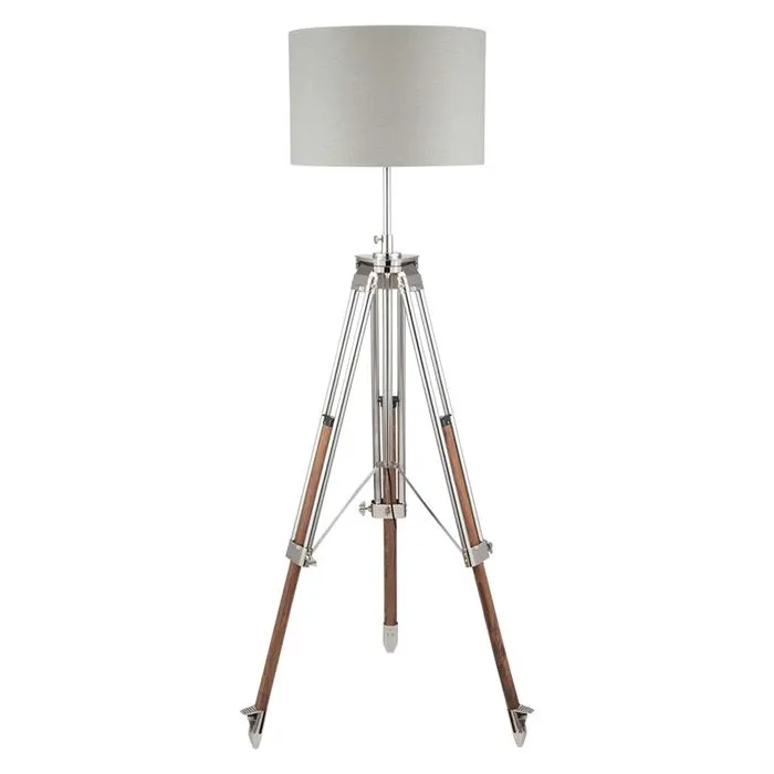 Tripod Floor Lamp, Nickel and Wood