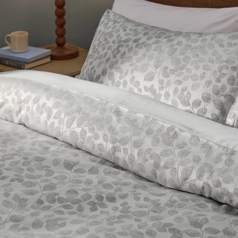 Wylder Grace Leaf Jacquard Satin Duvet Cover Set in Grey 2